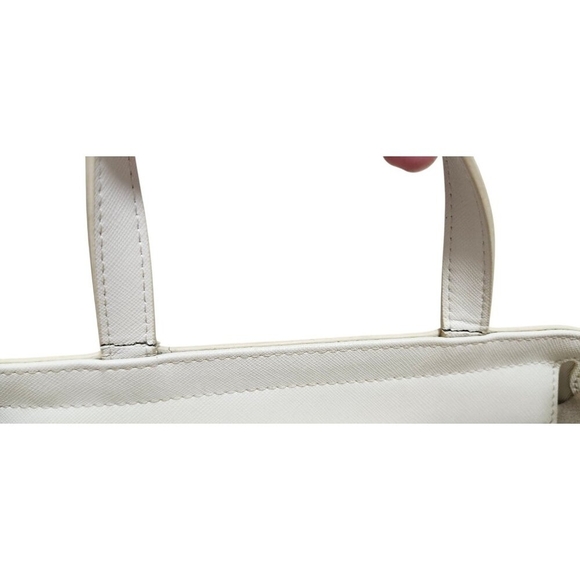 TDE White Structured Leather Tote Bag DT Logo Gold Hardware Crossbody Strap - Picture 7 of 15